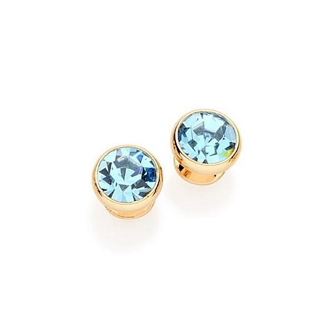 BRINCO ROMMANEL DOURADO FORMATO SOLITÁRIO COM CRISTAL REDONDO AZUL 525181