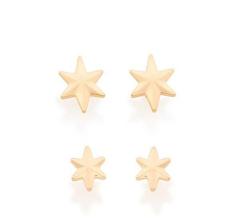 BRINCO ROMMANEL DOURADO KIT FORMADO POR DOIS PARES FORMATO ESTRELA 526219