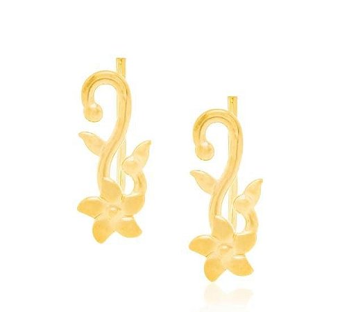 BRINCO ROMMANEL DOURADO DE GRAMPO COM DETALHES ONDULADOS E FLOR 525669