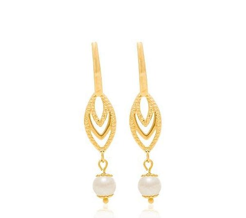 BRINCO ROMMANEL DOURADO NAVETE VAZADA E PÉROLA 524737-00-12