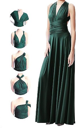 VESTIDO LONGO MULTIFORMAS VERDE ESCURO LK