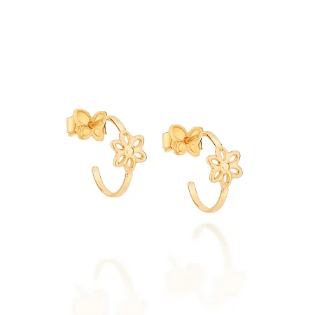 BRINCO ROMMANEL DOURADO MEIA ARGOLA FLOR VAZADA AO CENTRO – 526503