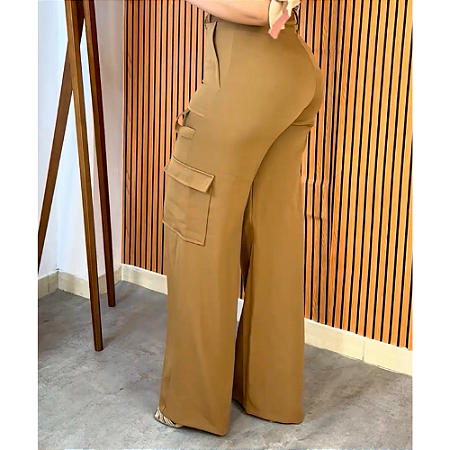 CALÇA NOVA IORQUE - CALÇA DE ALFAIATARIA COM ESTILO CARGO - COR CAPUCCINO