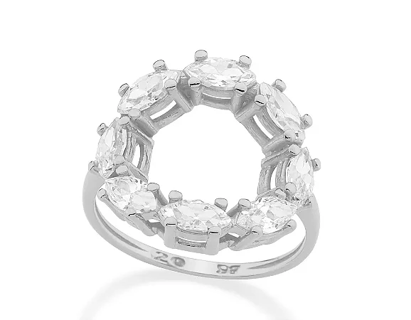MAXI ANEL ROMMANEL RHODIUM COM ZIRCONIAS EM CIRCULO 110682