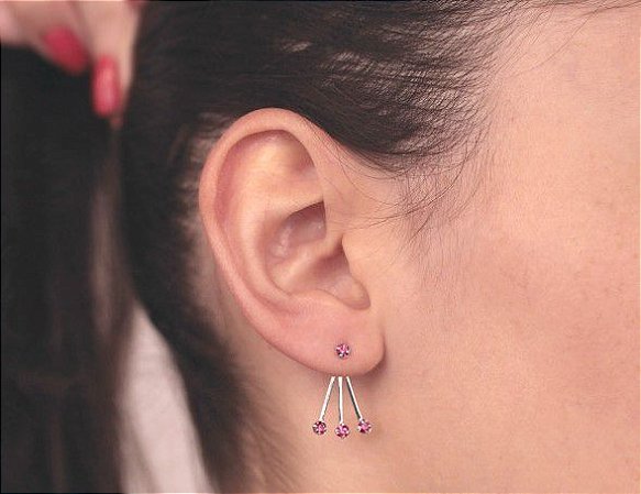 BRINCO EAR JACKET ROMMANEL 3X1 CRISTAL ROSA 121486-37