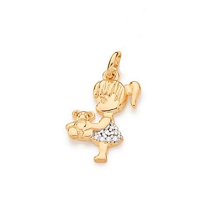 PINGENTE ROMMANEL MENINA COM URSINHO E VESTIDO CRAVEJADO 542023