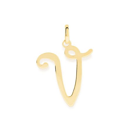 PINGENTE ROMMANEL DOURADO LETRA LISA DESENHADA 540675 – Letra V