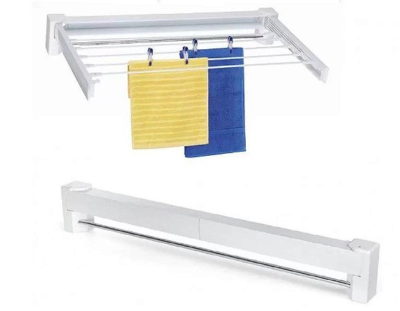 Varal Magico Parede Retrátil Dobravel 5 Varetas 70cm Gh109 Globalmix