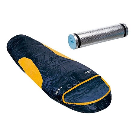 Kit Saco de Dormir Nautika Antartik -7C à 3C Preto e Laranja + Isolante térmico