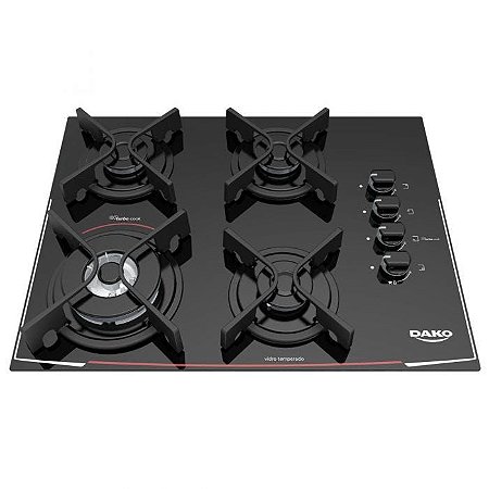 Cooktop Dako 4 Bocas Tripla Chama Turbo Glass Preto Bivolt