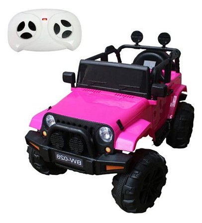 Mini Carro Elétrico Infantil com Controle Remoto 12V Jeep Rosa Importway BW028RS