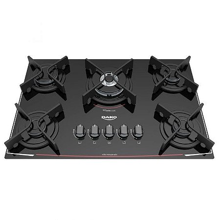 Cooktop Dako 5 Bocas Tripla Chama Turbo Glass Bivolt Preto