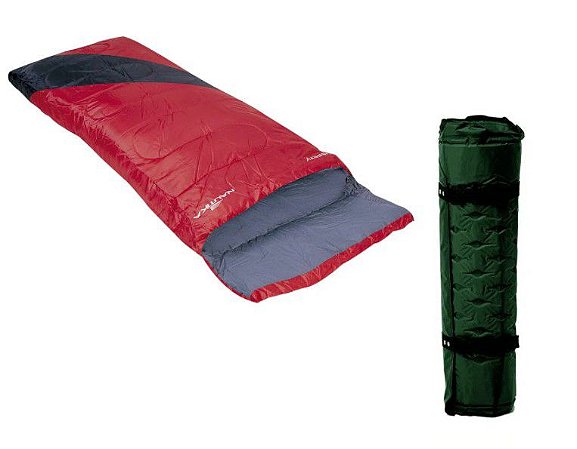 Kit Nautika Saco de Domir Liberty Preto e Vermelho + Colchonete Autoinflável Smart Verde