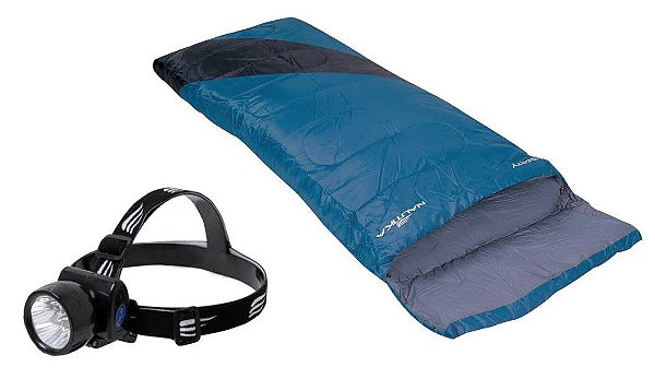 Kit Nautika Saco de Dormir Liberty 4C à 10C Preto e Azul + Lanterna de Cabeça Fenix