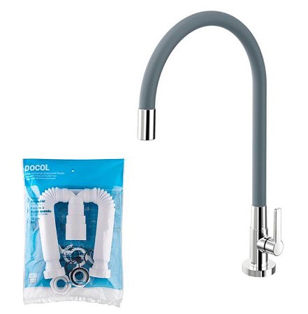 Kit Docol Torneira para Cozinha de mesa Galiflex Chrome Cinza  + Sifão Duplo
