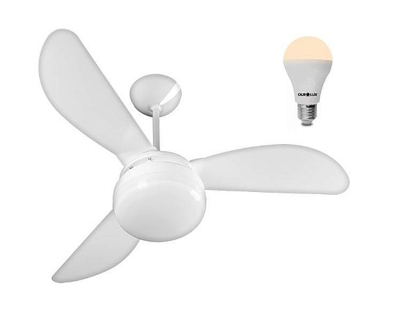 Kit Ventilador Fenix Chave de Parede 110v + 1 Un Lampada 6W Bivolt 3000k Branco Quente