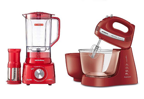 Kit Mondial Batedeira B-55 110v + Liquidificador L-900FR 110v vermelho