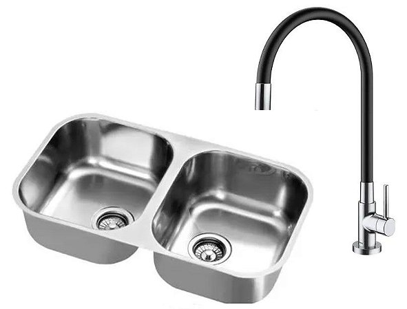 Kit Docol Cuba Dupla Spice Vertical Alto Brilho - 17018CH + Torneira de Mesa Preto Spice 00902157