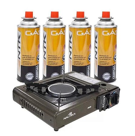 Kit Nautika Fogareiro Duo Ceramik com Acendedor Automático 280460-UN + 4 Cartuchos de Gás