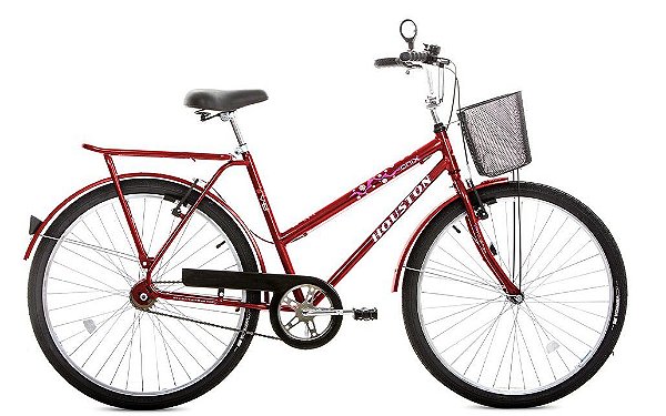 Bicicleta Houston Onix VB Aro 26 com Bagageiro e Cesto Vermelha
