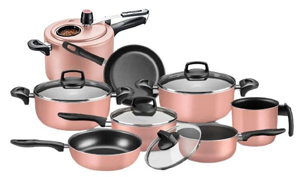 Kit MTA Conjunto Madri Rose Supra 7 Peças 5679 + Panela de Pressão Rose com Visor N20/4,5L 9212