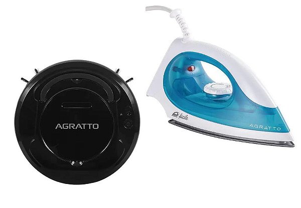 Kit Agratto Robô Aspirador Praticci Preto AAR01I-04 USB 3W 3.7V + Ferro De Passar Facile FF-01 110v