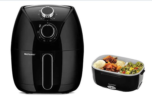 Kit Multilaser Fritadeira Elétrica Air Fryer 4L Preta CE221 110v+ Aquecedor De Alimentos CE071