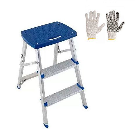 Kit Escada Mor Banqueta de Alumínio 3 Degraus 005107 + Luva de Malha Vonder 3 Fios