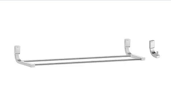 Kit Docol Porta Toalhas Bastão Duplo Top Chrome 641706 + Cabide Top Chrome 534306