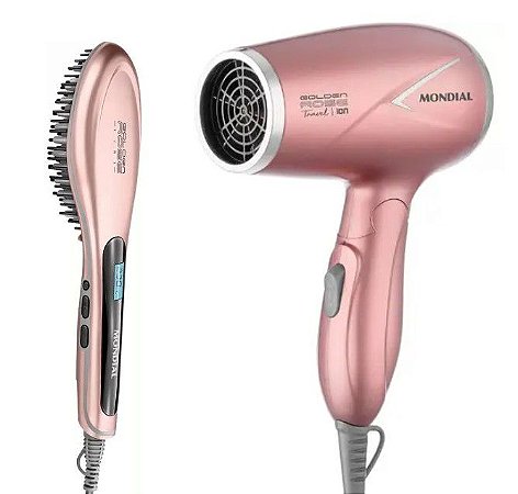 Kit Mondial Secador de Cabelo SC-47-GR + Escova Alisadora EA-02 Golden Rose Bivolt