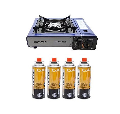 Kit Fogareiro Nautika Frontier Unica Roxo 280450 + 4 Cartuchos de Gás Campgás