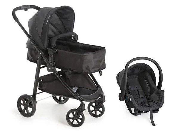 Kit Galzerano Carrinho Bebê Olympus New Black 1440NBL + Bebe Conforto Cocoon Dzieco Preto 8181DPT