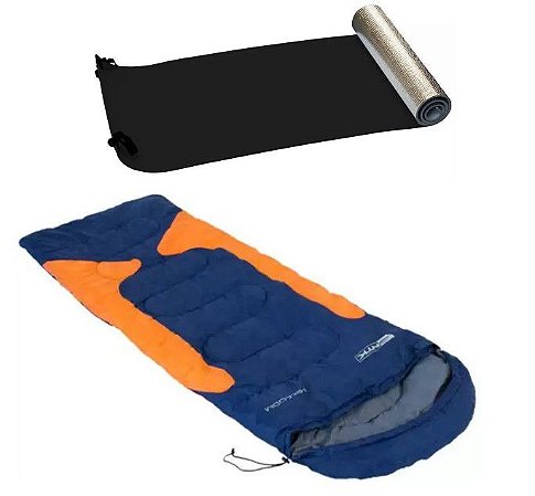 Kit Nautika Saco de Dormir Freedom Azul e Laranja 230130-AZLJ + Isolante Termico 232000-UN