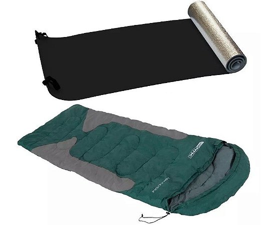 Kit Nautika Saco de Dormir Freedom Verde e Cinza 230130-VDCZ + Isolante Termico EVA 232000-UN