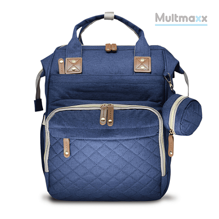 Mochila Maternidade Impermeável Azul Premium com porta chaves Multmaxx