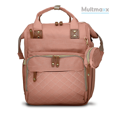 Mochila Maternidade Impermeável Rosa Premium com porta chaves Multmaxx