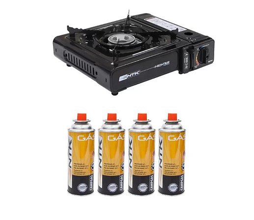 Kit Fogareiro Nautika Frontier Preto 280450 + 4 Cartucho de gás