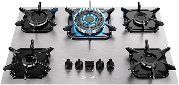 Cooktop Mueller 5 Bocas de Alumínio com Queimador Tripla Chama MCG5BK 610001479