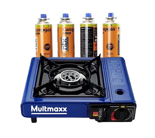 Kit Fogareiro portátil à gás Azul Multmaxx MTX007 GLP + 4 Cartuchos De Gas Campgas Nautika