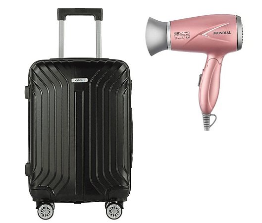 Kit Mala de Viagem Multmaxx 10KG WG20-01 Preta MTX035 + Secador de Cabelo Mondial SC-47-GR Bivolt