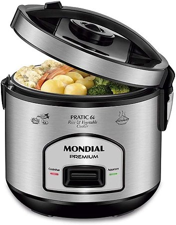 Panela Elétrica de Arroz Mondial 6X PE-43 60Hz 500W Preta/Inox 220v
