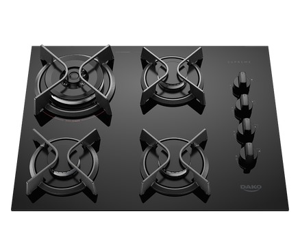 Cooktop 4 Bocas Preto com Mesa de Vidro e Tripla Chama Dako Supreme A Gás Bivolt Preto