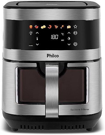 Air Fryer Philco 9L Visor Glass Painel Digital 2000W Preto com Inox PAF90C 110V