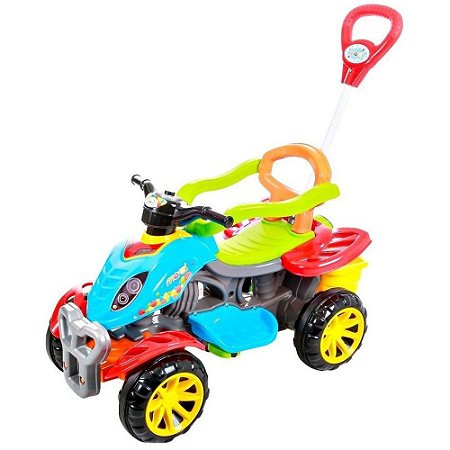 Carrinho De Passeio ou Pedal Infantil Com Empurrador Colorido Maral