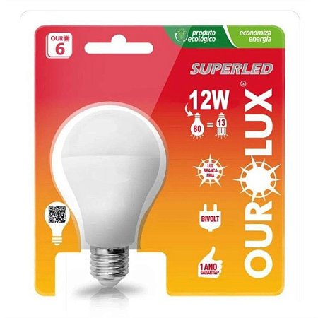 Kit 10 Lampadas Superled Ouro 12W Bivolt 6500k E27 Ourolux 20043