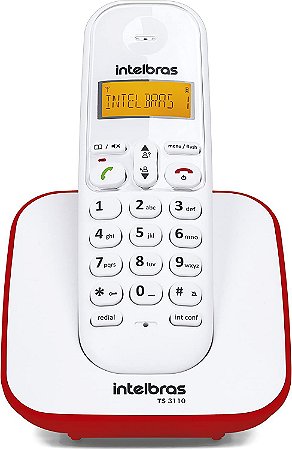 Telefone sem Fio Digital Intelbras TS 3110 Branco e Vermelho