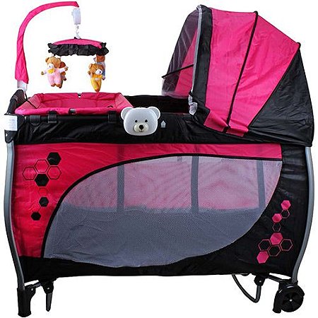 BERÇO BALANÇO COM TROCADOR E MOBILE ROSA BABY STYLE