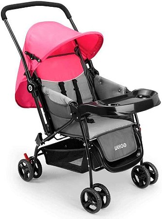Carrinho de Bebê Berço com Bandeja Nap Weego Rosa 4013