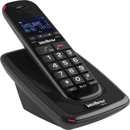 Telefone sem Fio Intelbras TS63V Preto c/ identificador de chamada