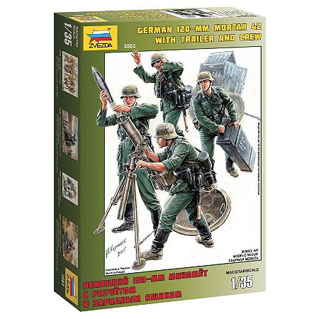 Zvezda - German 120mm Mortar 42 w/Trailer and Crew - 1/35